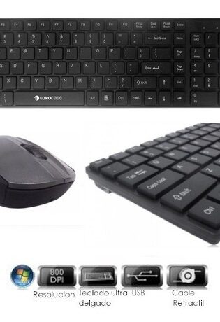 Combo Mouse y Teclado Retractil Eurocase USB Notebook