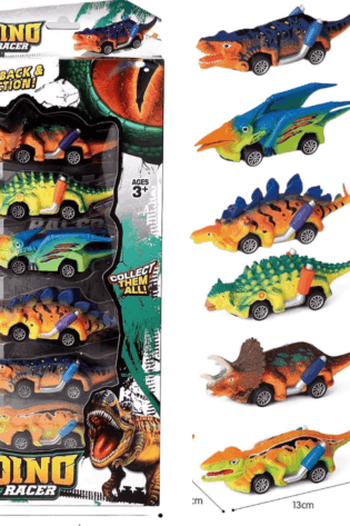 Gran Set x 6 Dinosaurios Pull Back en Vehiculos Dino Racer